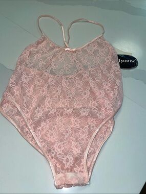 Lace Pink Bodysuit Vintage NWT Teddy, high thigh